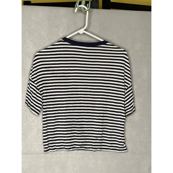 Kendall and Kylie Womens Striped Floral Embroidered T Shirt Size S Navy White - Picture 2 of 5